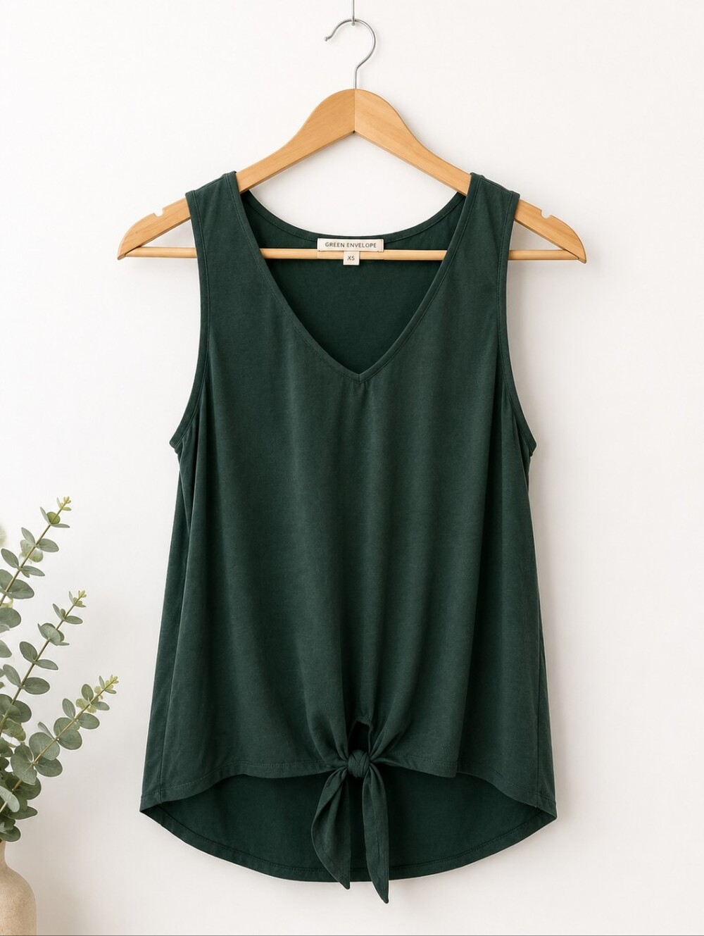 Green Envelope V Neck Tank Top Tie Front XS
